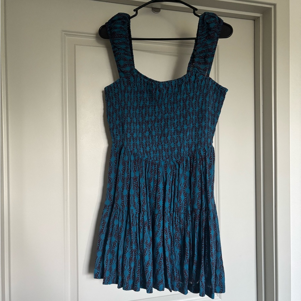 Free People Teal Patterned Mini Dress